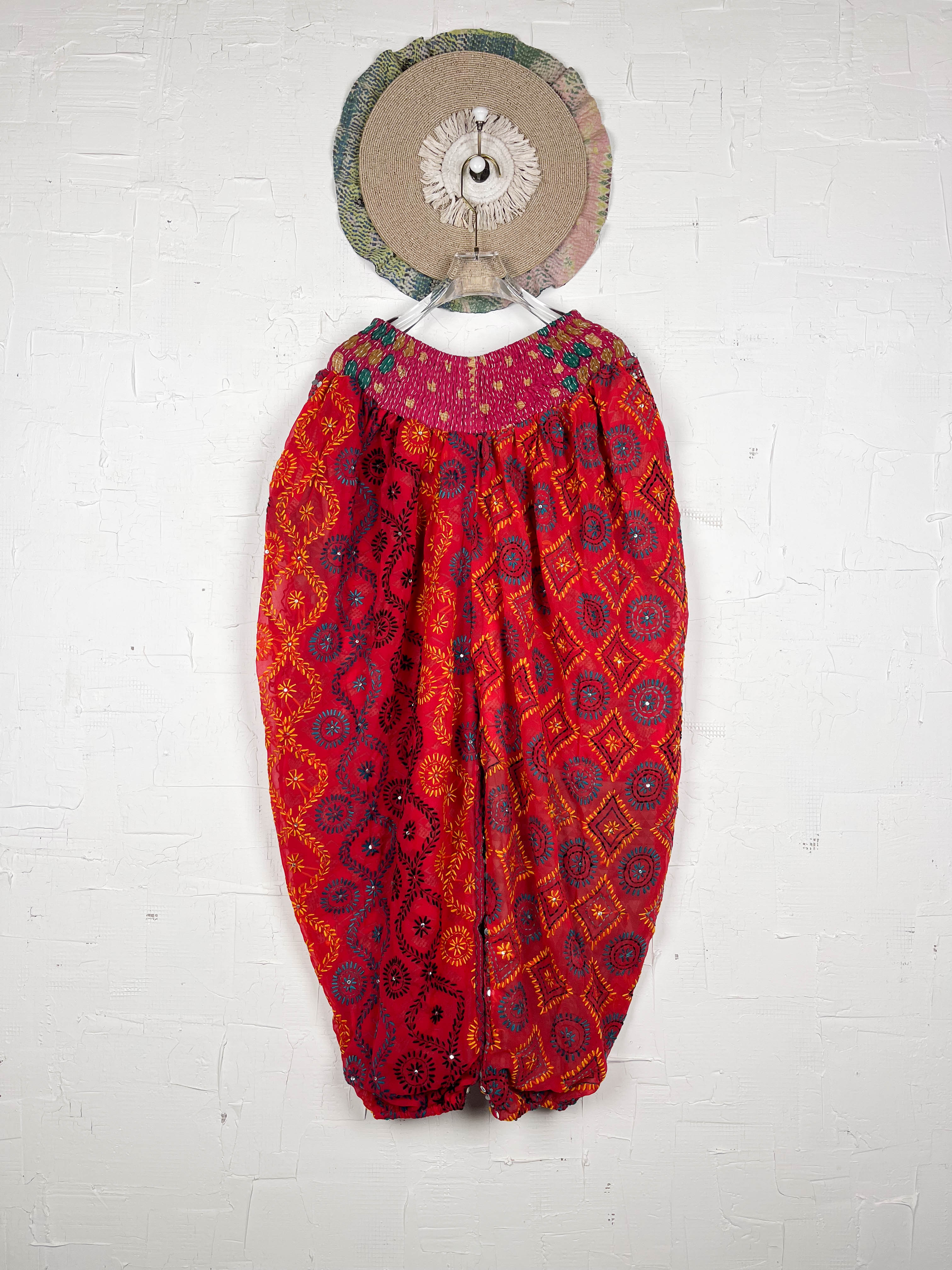 Red Hand embroidery women pants - Love Protect Sustain 