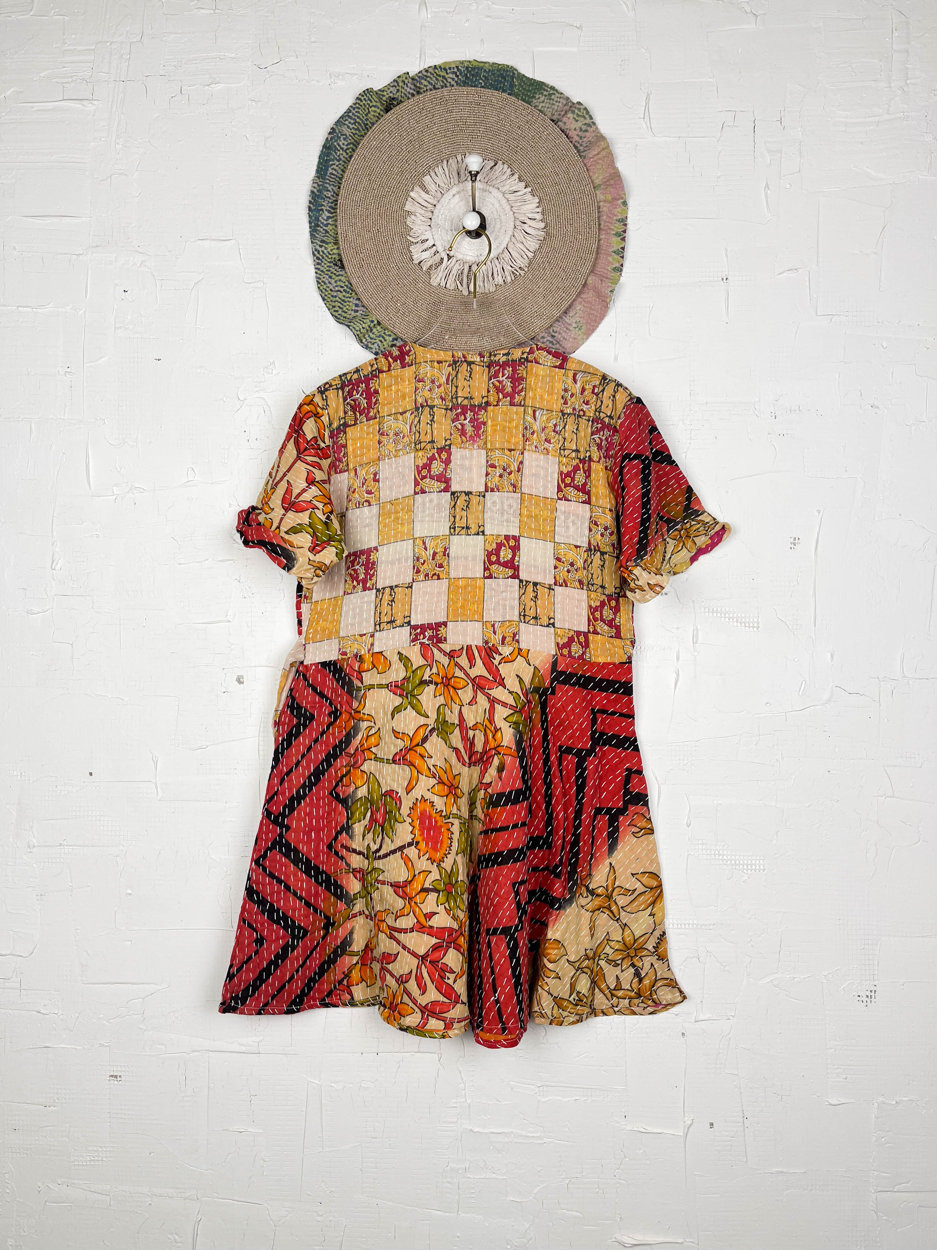 Red Orange kantha dress - Love Protect Sustain