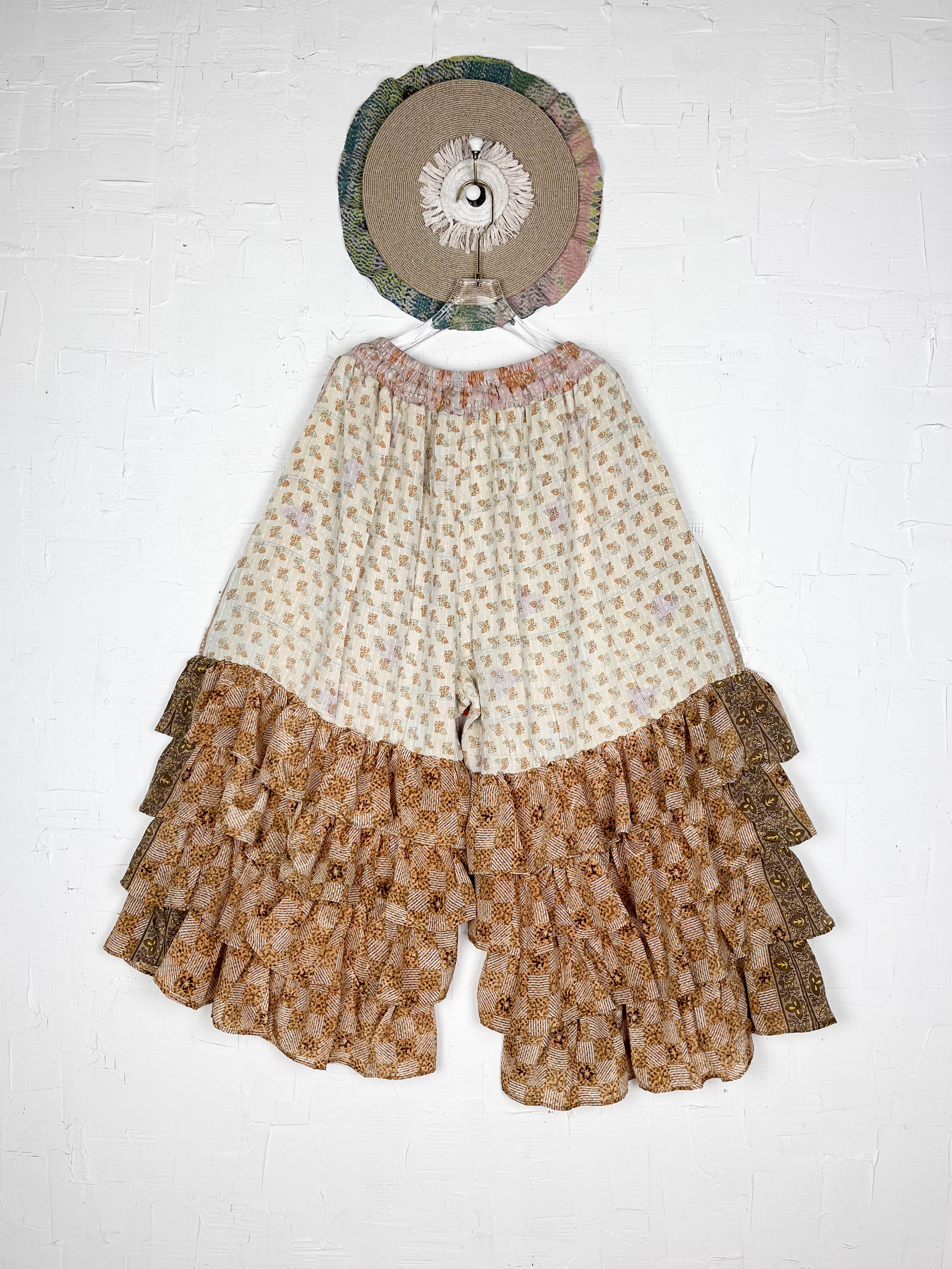 Ruffled kantha silk trousers - Love Protect Sustain