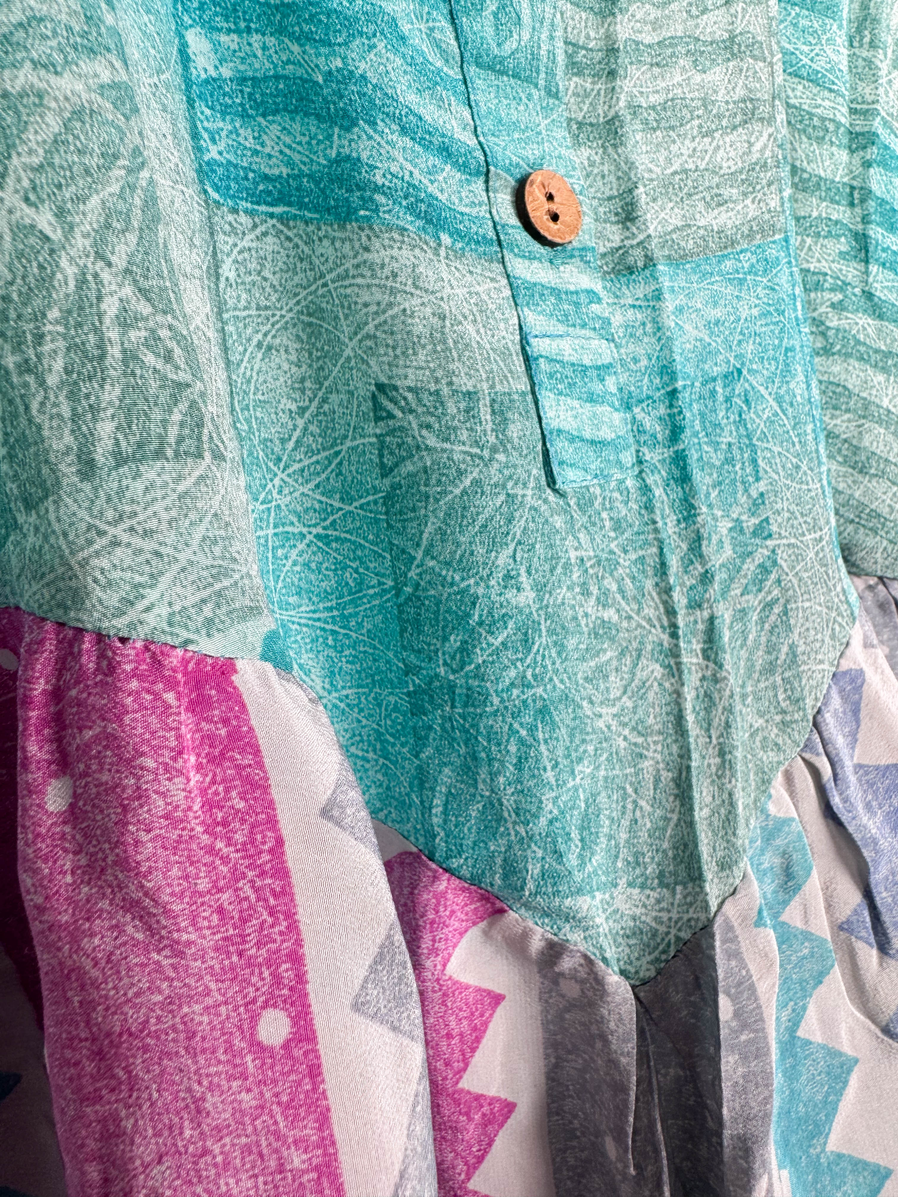 Silk top with patchwork - Love Protect Sustain