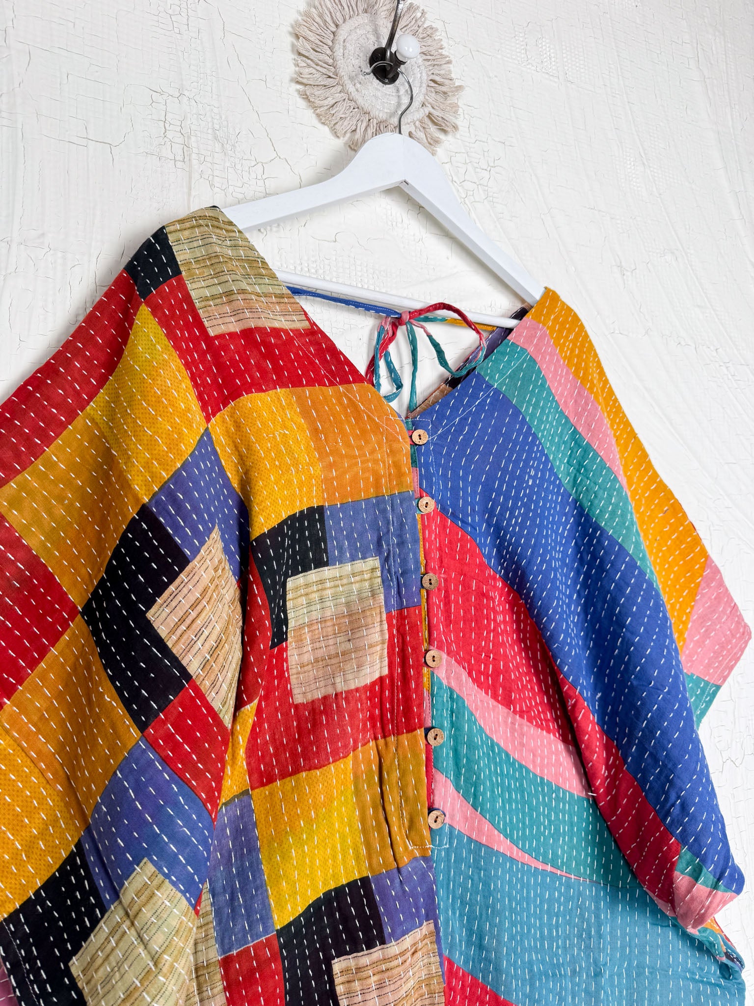 Sustainable upcycled sari cotton jumpsuit Kantha - Love Protect Sustain