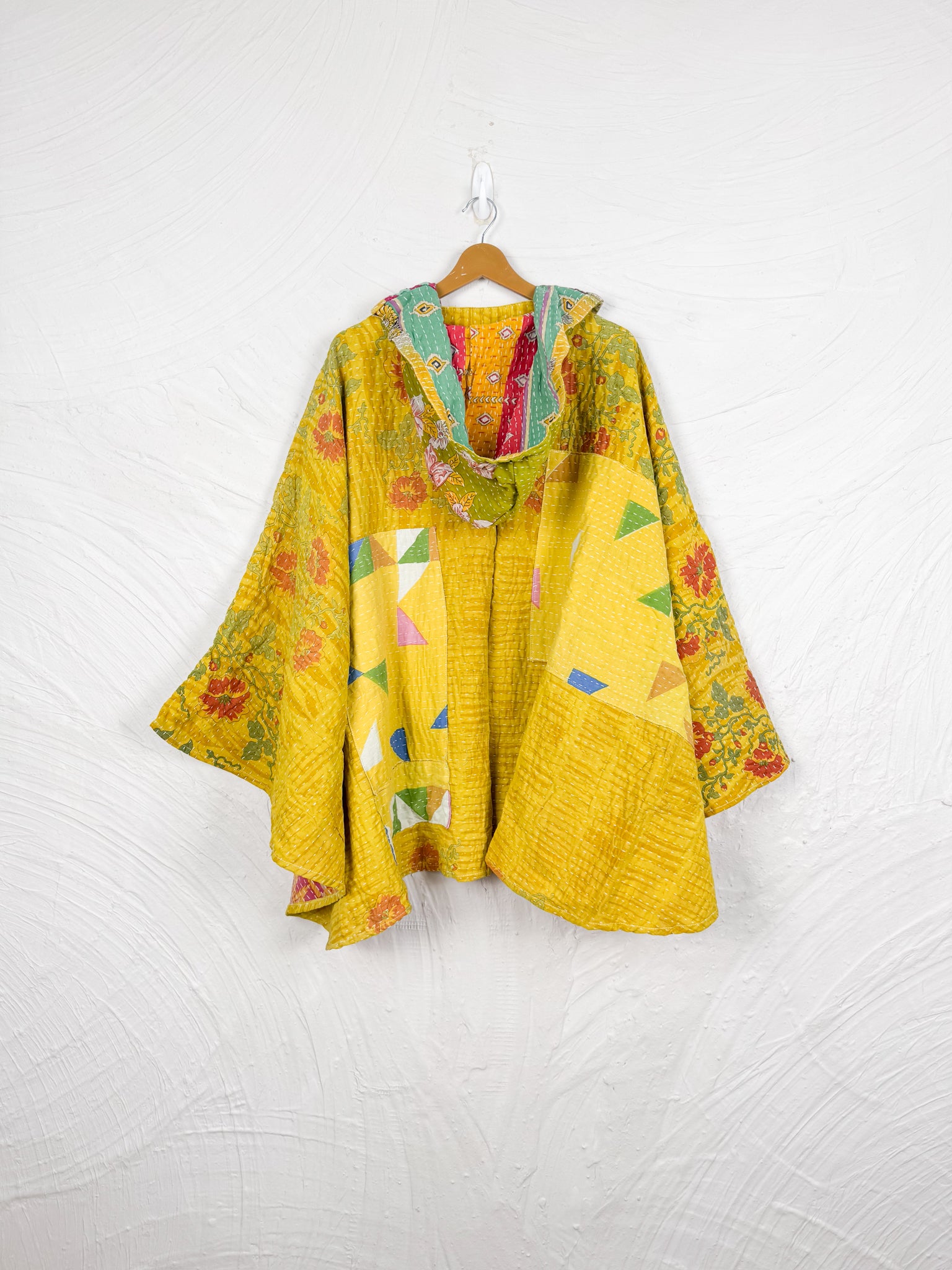 Yellow Kantha Poncho - Love Protect Sustain 