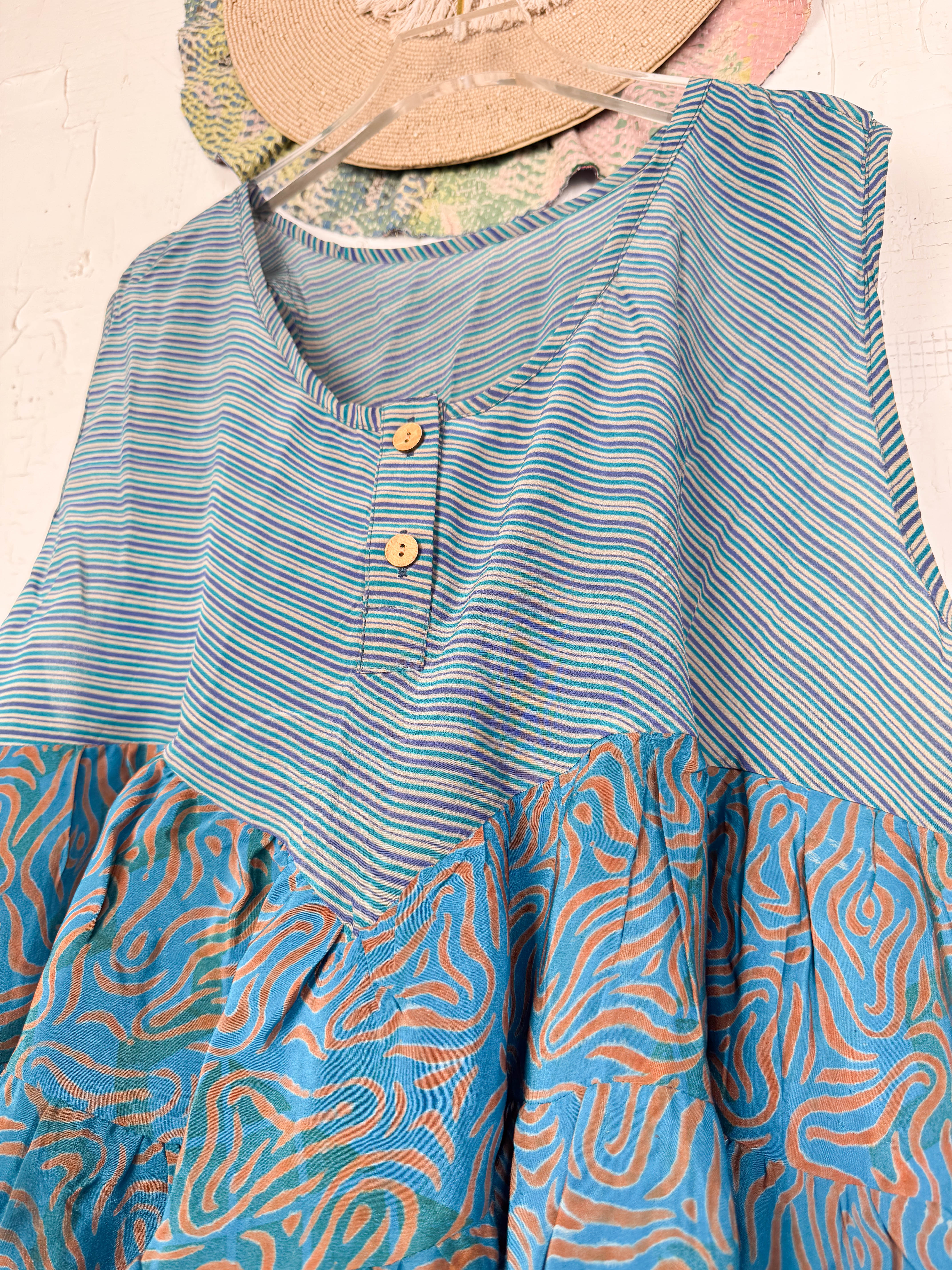 Unusual patchwork silk blouse - Love Protect Sustain
