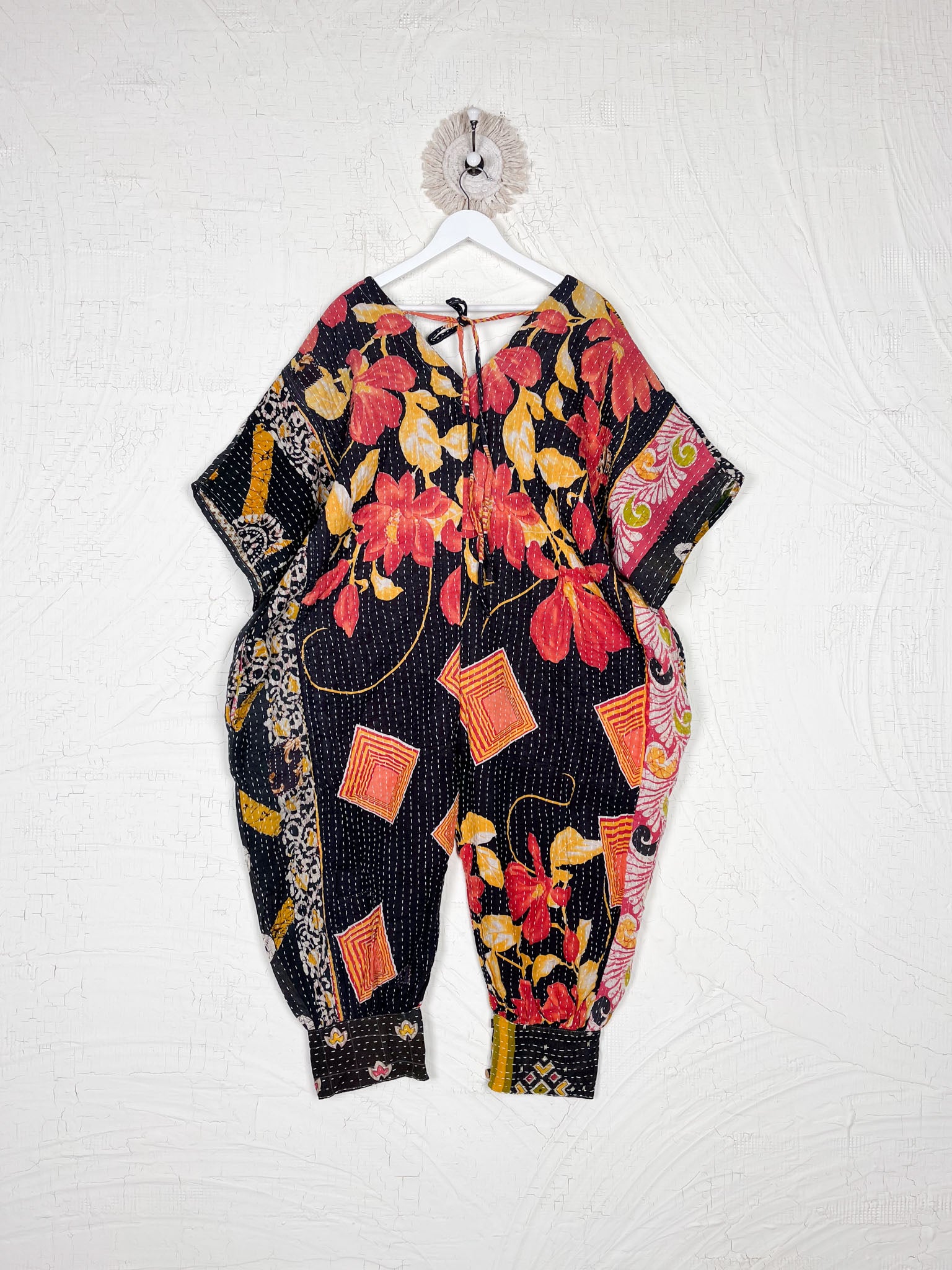 Vintage Kantha quilt fabric jumpsuit - Love Protect Sustain