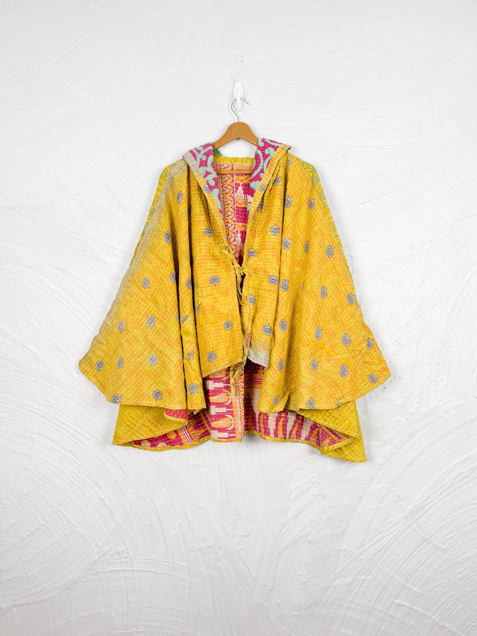 Yellow Kantha Poncho - Love Protect Sustain 