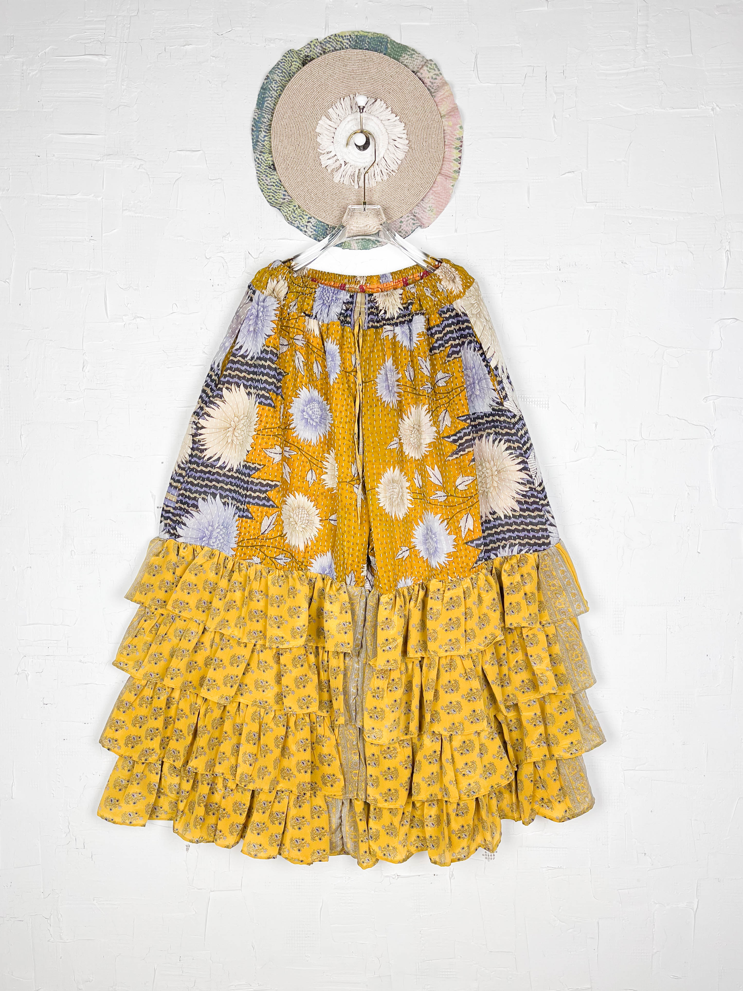 Yellow Kantha Ruffle pants - Love Protect Sustain