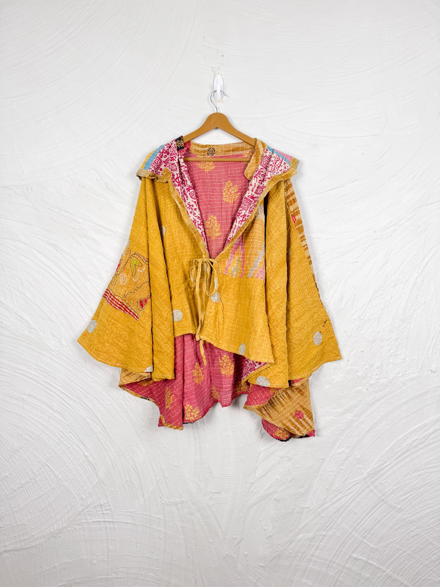 Yellow Women Kantha Poncho - Love Protect Sustain