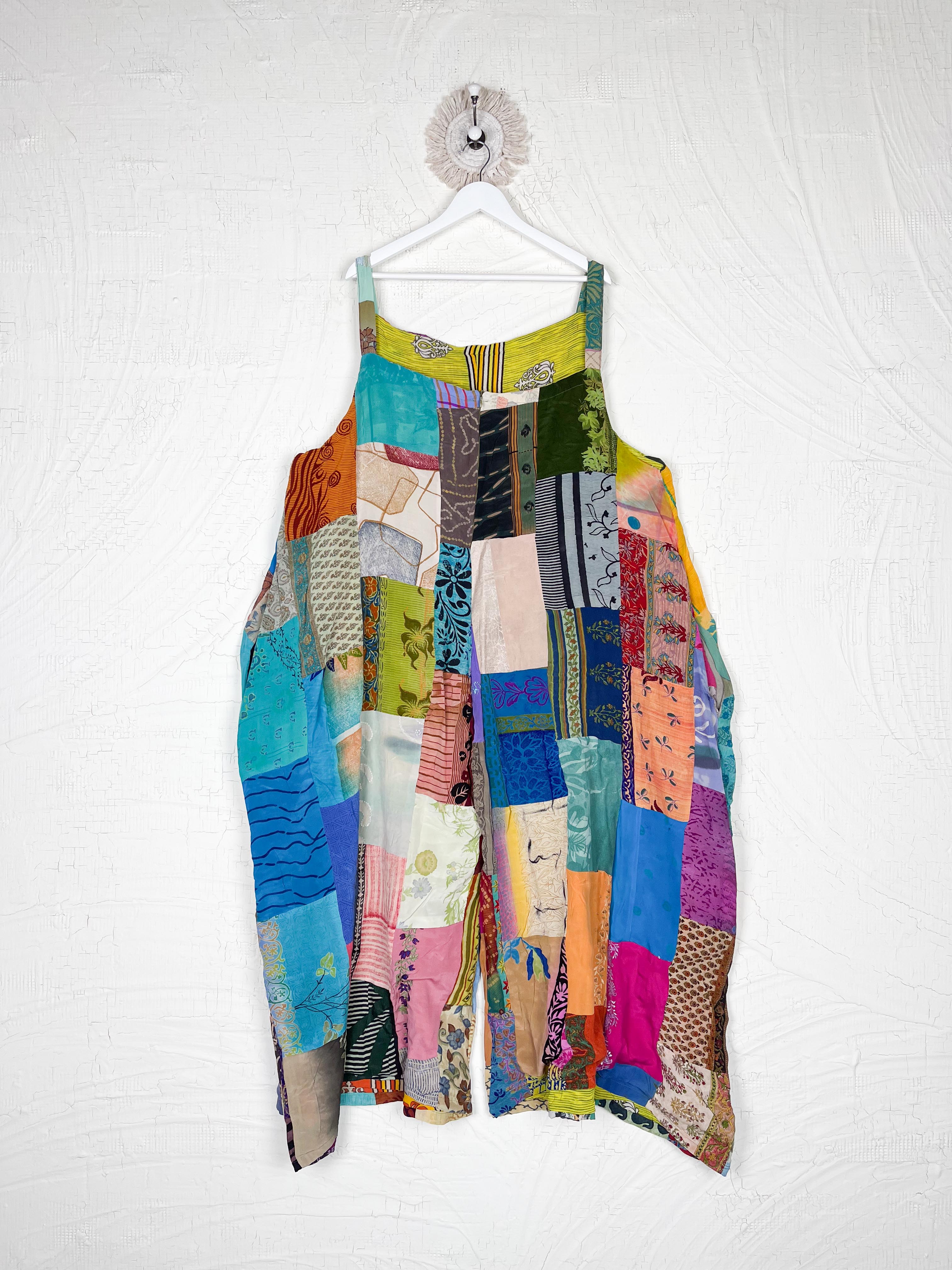 drop crotch patchwork overalls boho - Love Protect Sustain