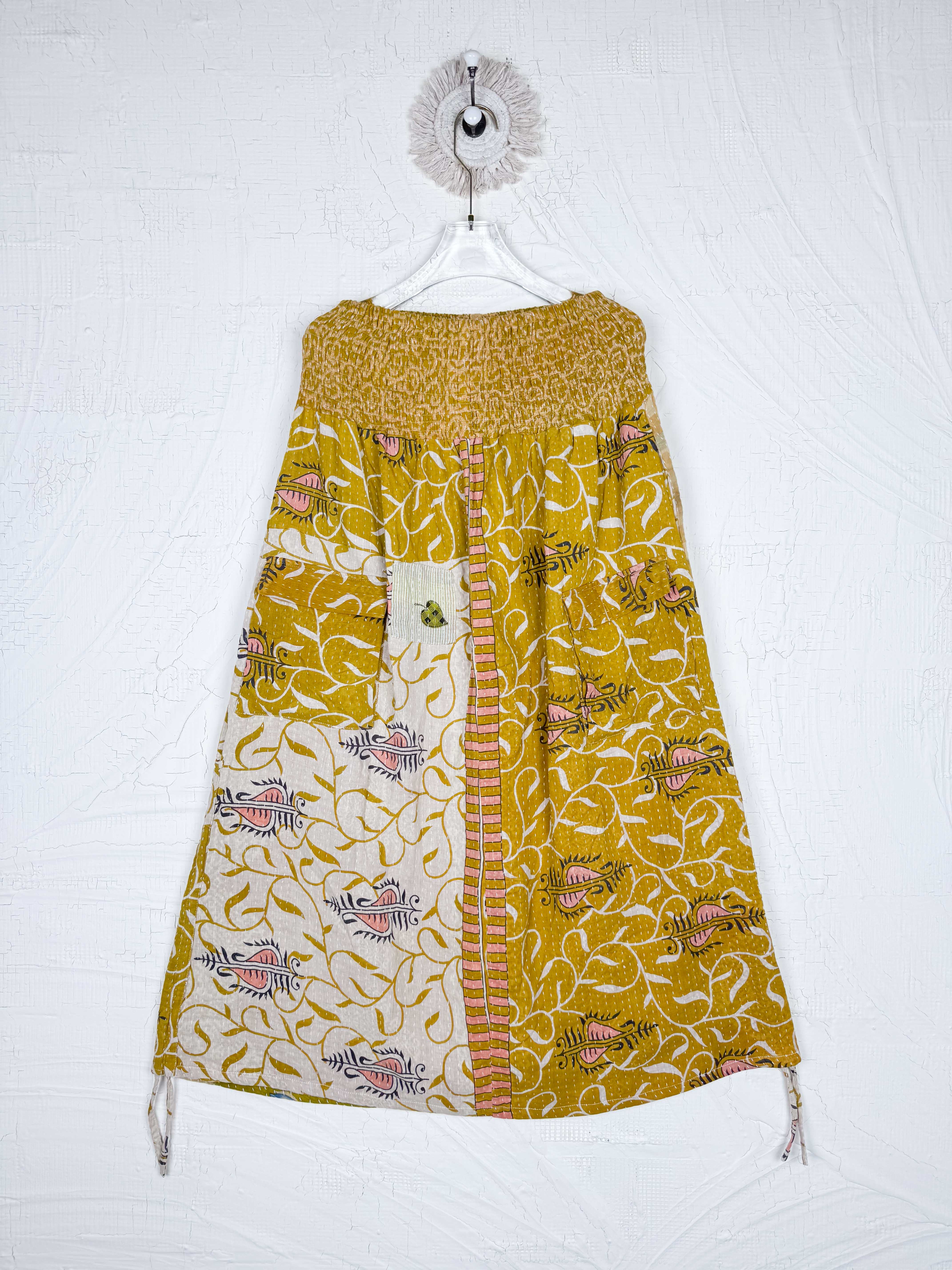 green adjustable kantha skirt - Love Protect Sustain