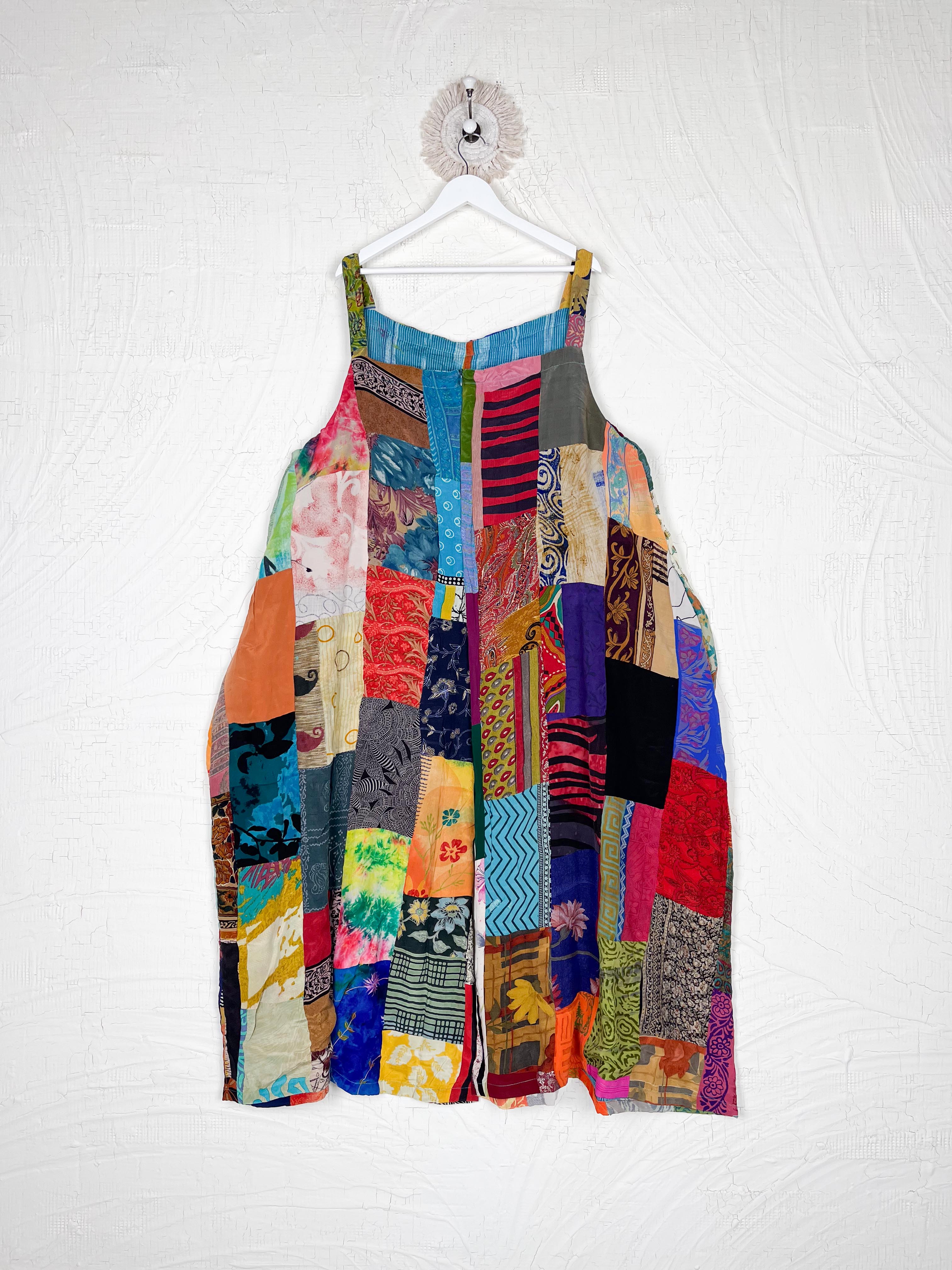 patchwork hippie romper adjustable straps_ - Love Protect Sustain