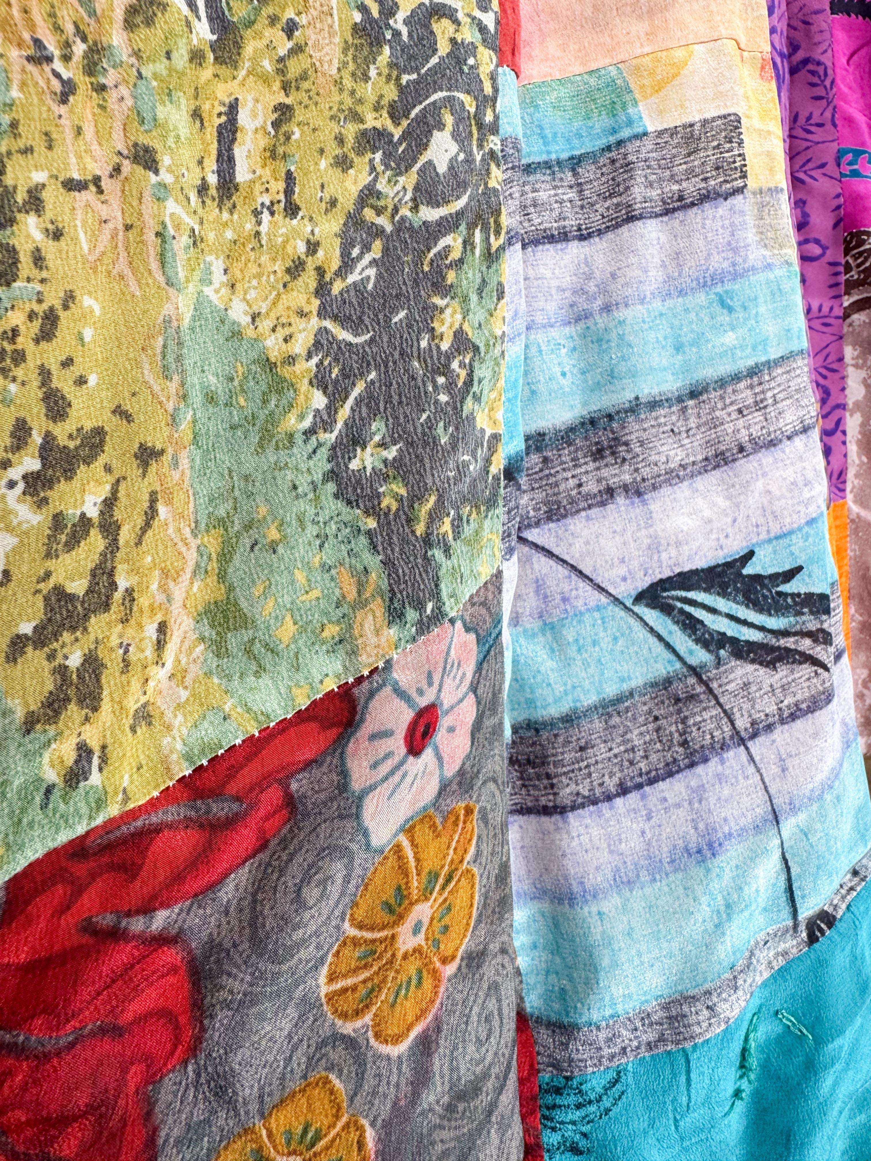 patchwork hippie romper adjustable straps - Love Protect Sustain