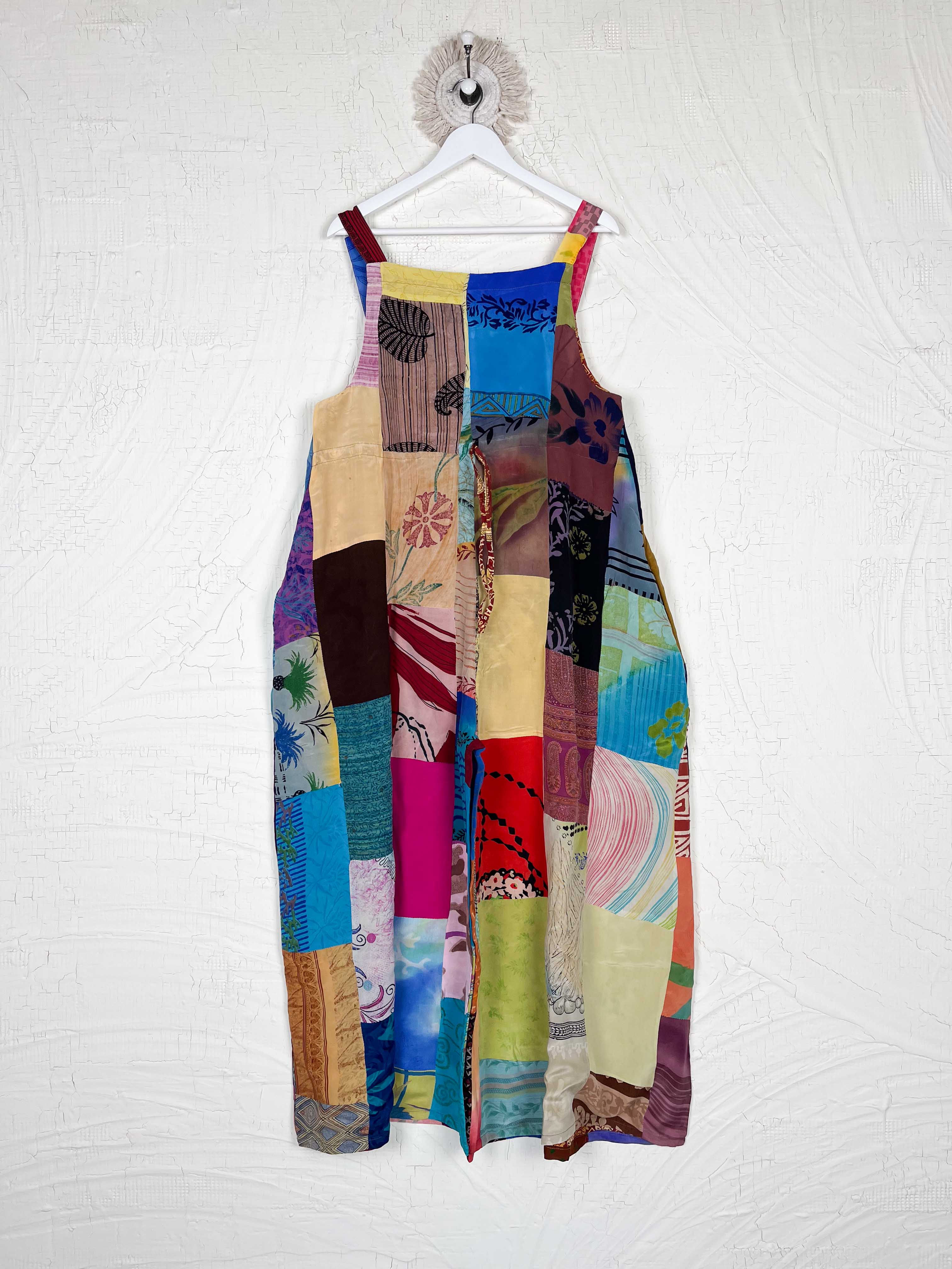 recycled silk patchwork overall dress - Love Protect Sustain