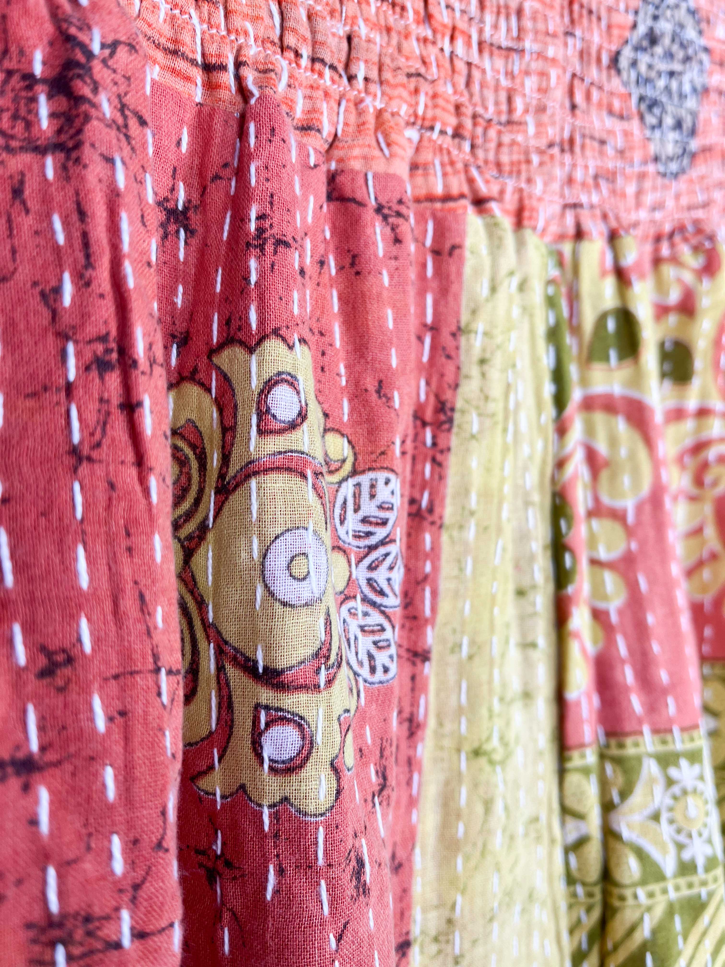 red adjustable kantha skirt - Love Protect Sustain
