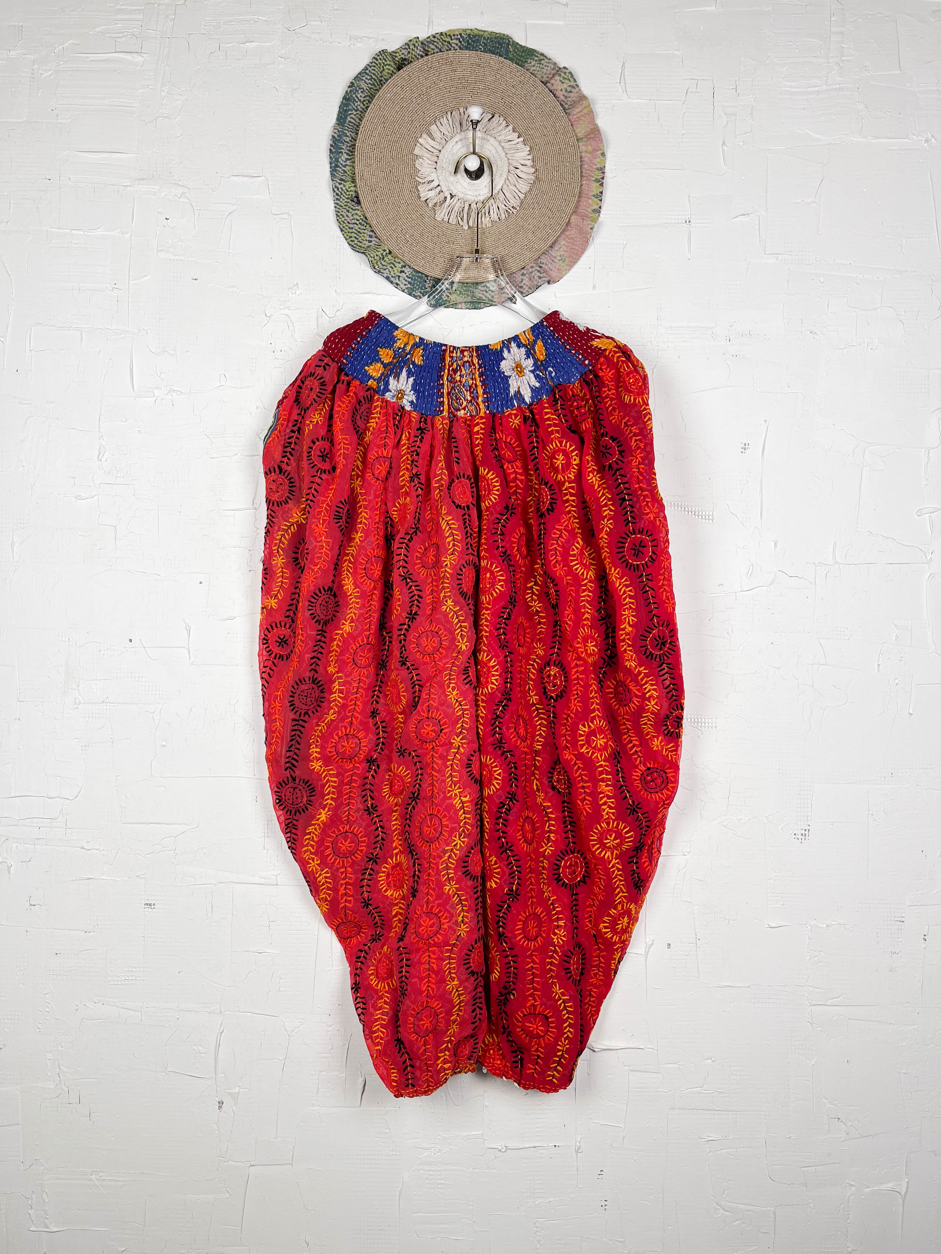 red floral embroidery pants- Love Protect Sustain