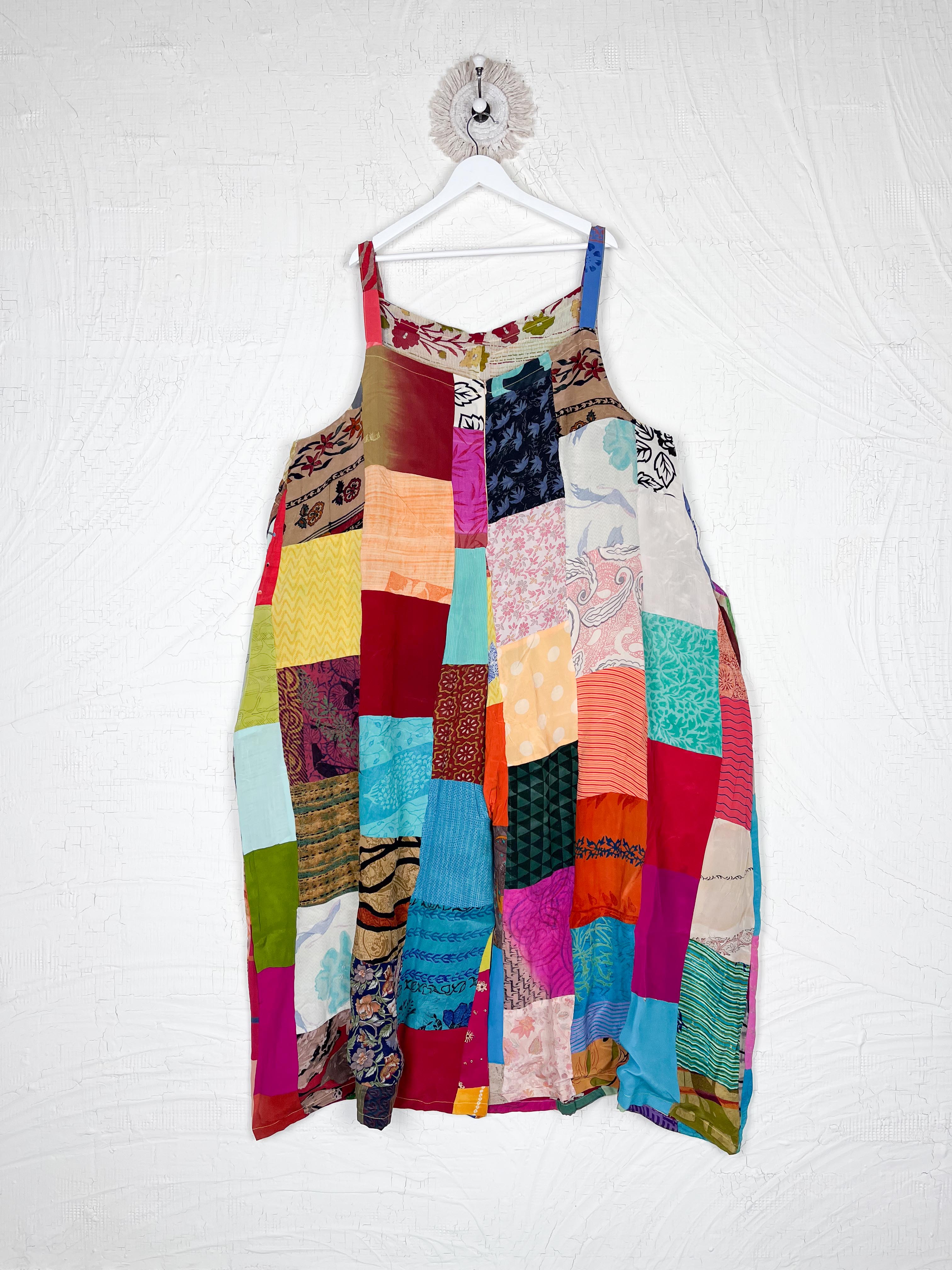 wide leg patchwork bohemian overalls - Love Protect Sustain
