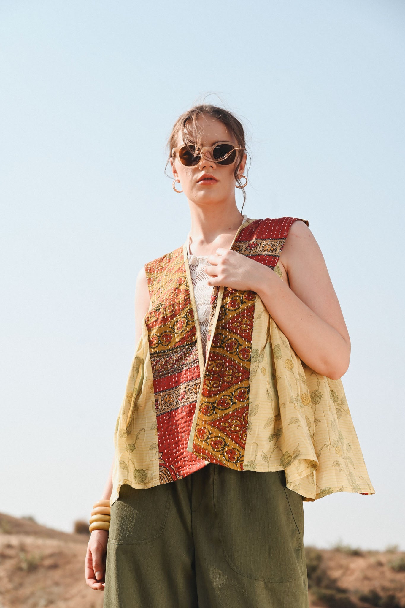 women silk kantha vest - Love Protect Sustain